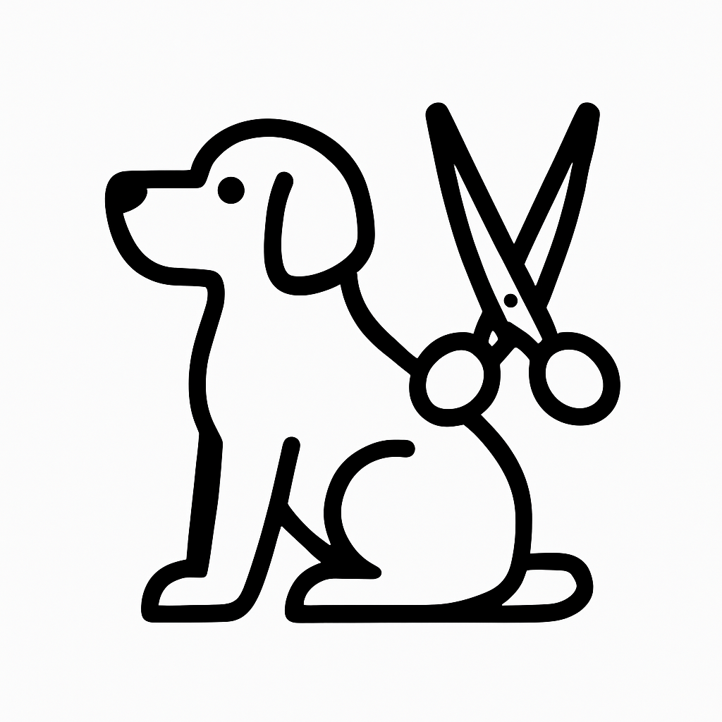 Pictogramme d'un chien avec un ciseaux
